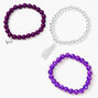 Heart Marble Beaded Stretch Bracelets - Purple, 3 Pack,