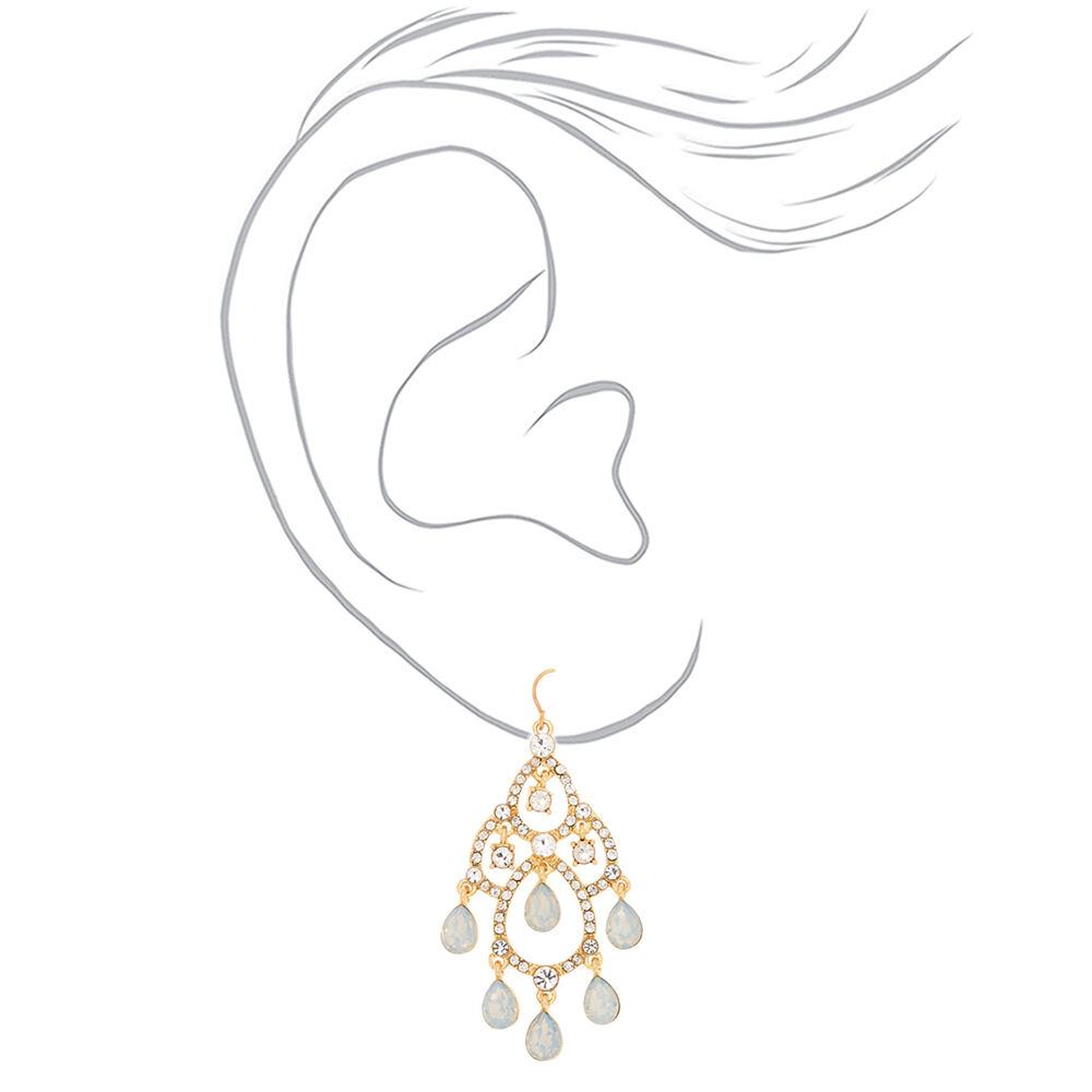 Glass Rhinestone 2" Chandelier Drop Earrings - Opal,