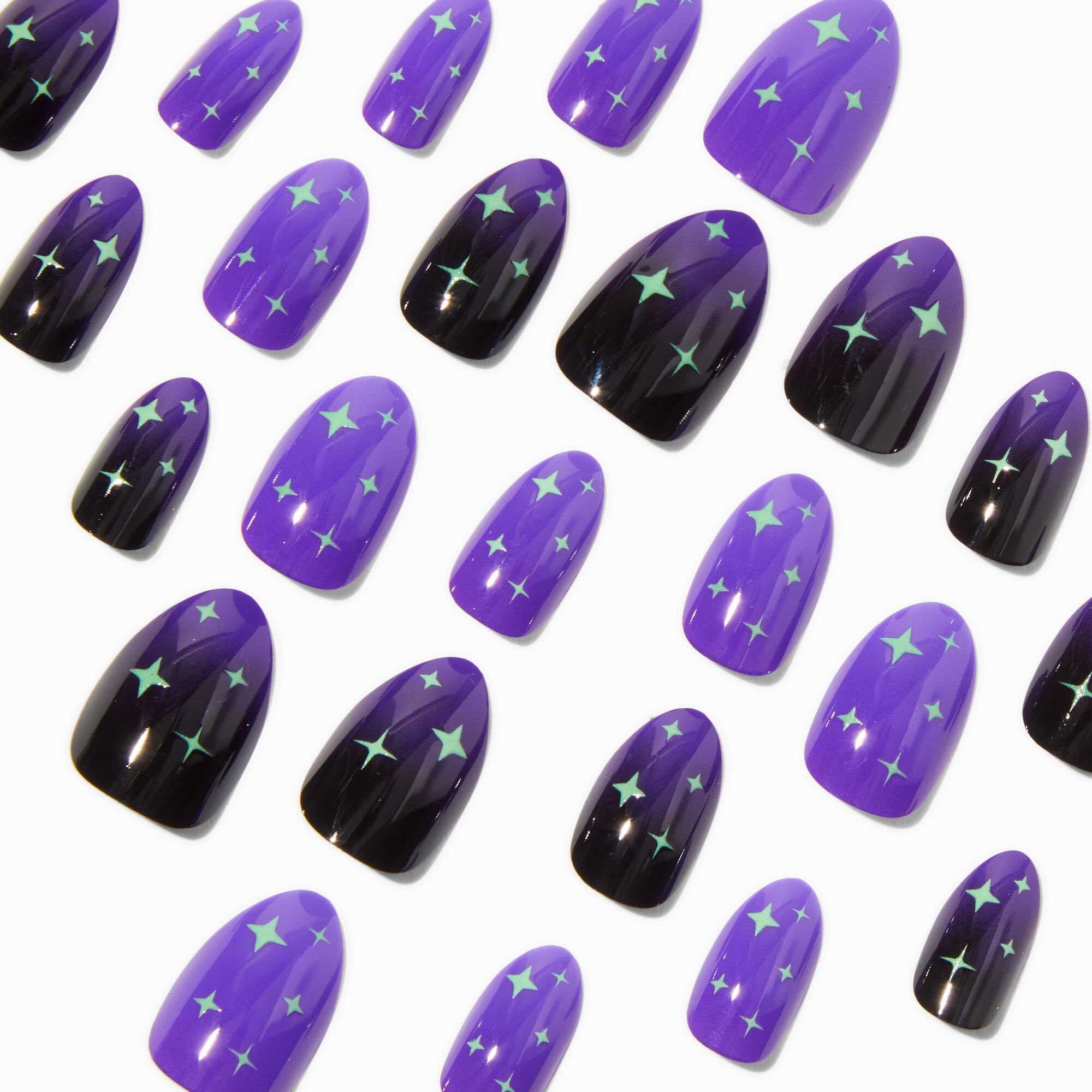Glow in the Dark Star Short Almond Vegan Faux Nail Set - 24 Pack,