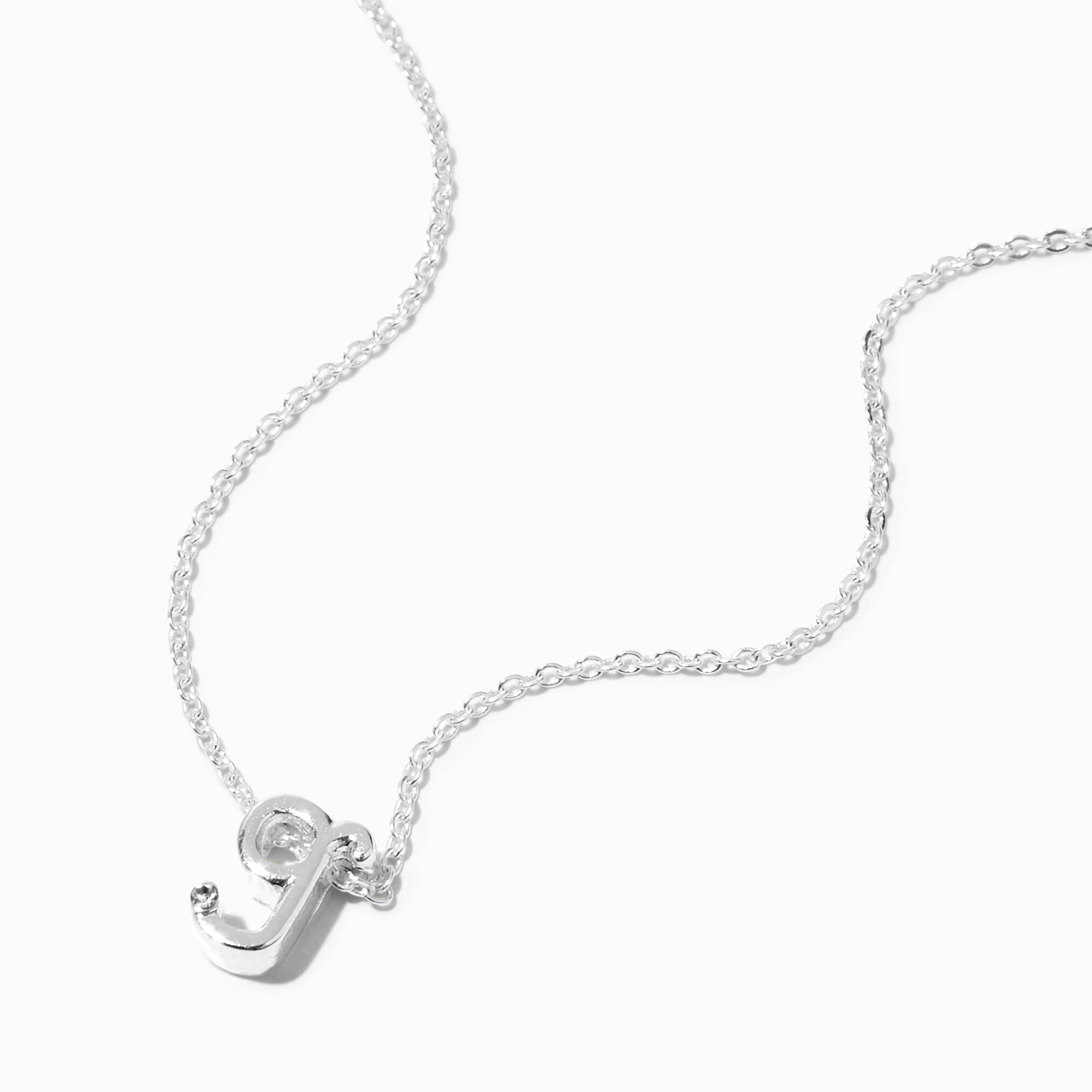 Silver tone Cursive Lowercase Initial Pendant Necklace G