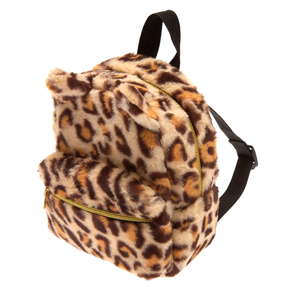 Claire s Club Fuzzy Leopard Small Backpack