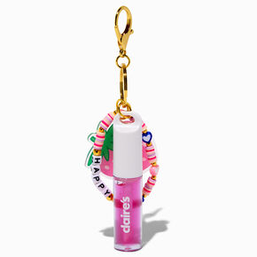 &quot;Happy&quot; Strawberry Charm Lip Gloss Wristlet Keychain,