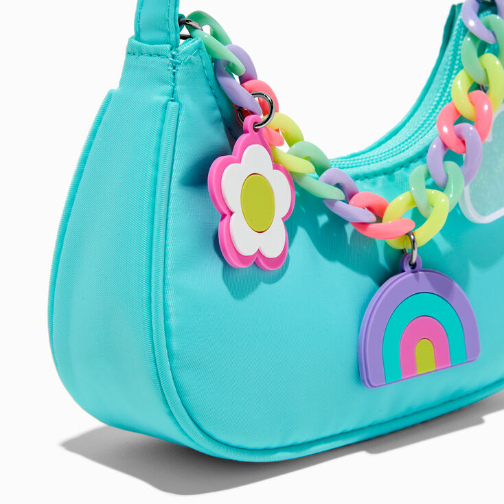 Sac port&eacute; &eacute;paule bleu sarcelle cha&icirc;ne arc-en-ciel Claire&#39;s Club,