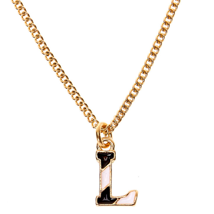 Gold Striped Initial Pendant Necklace - L,