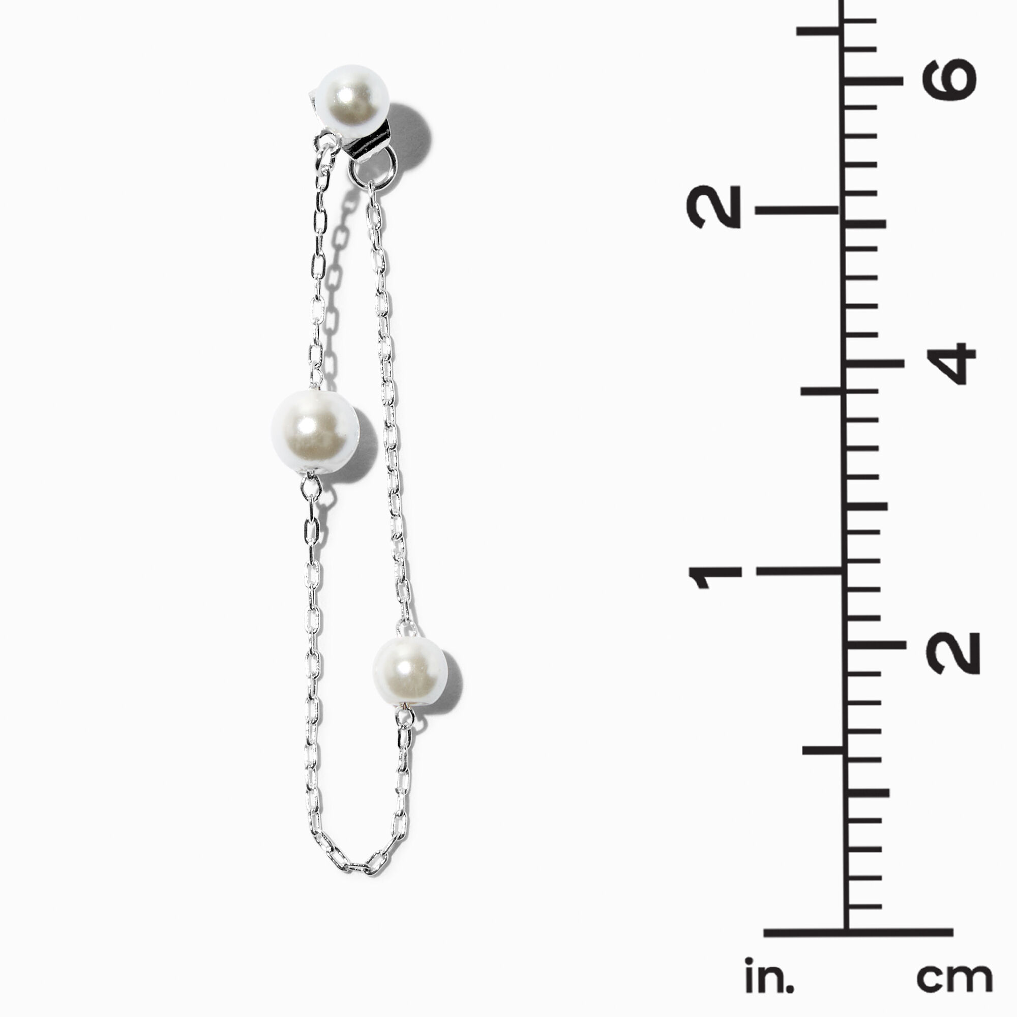 Silver 2" Pearl Front & Back Drop Earrings,