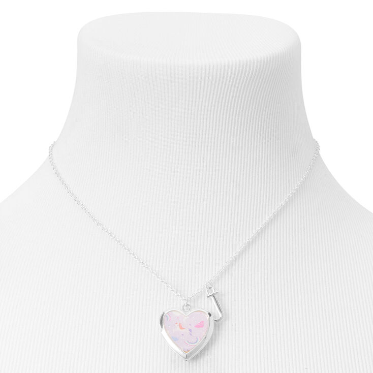 Claire&#39;s Club Glitter Unicorn Initial Locket Necklace - Pink, J,