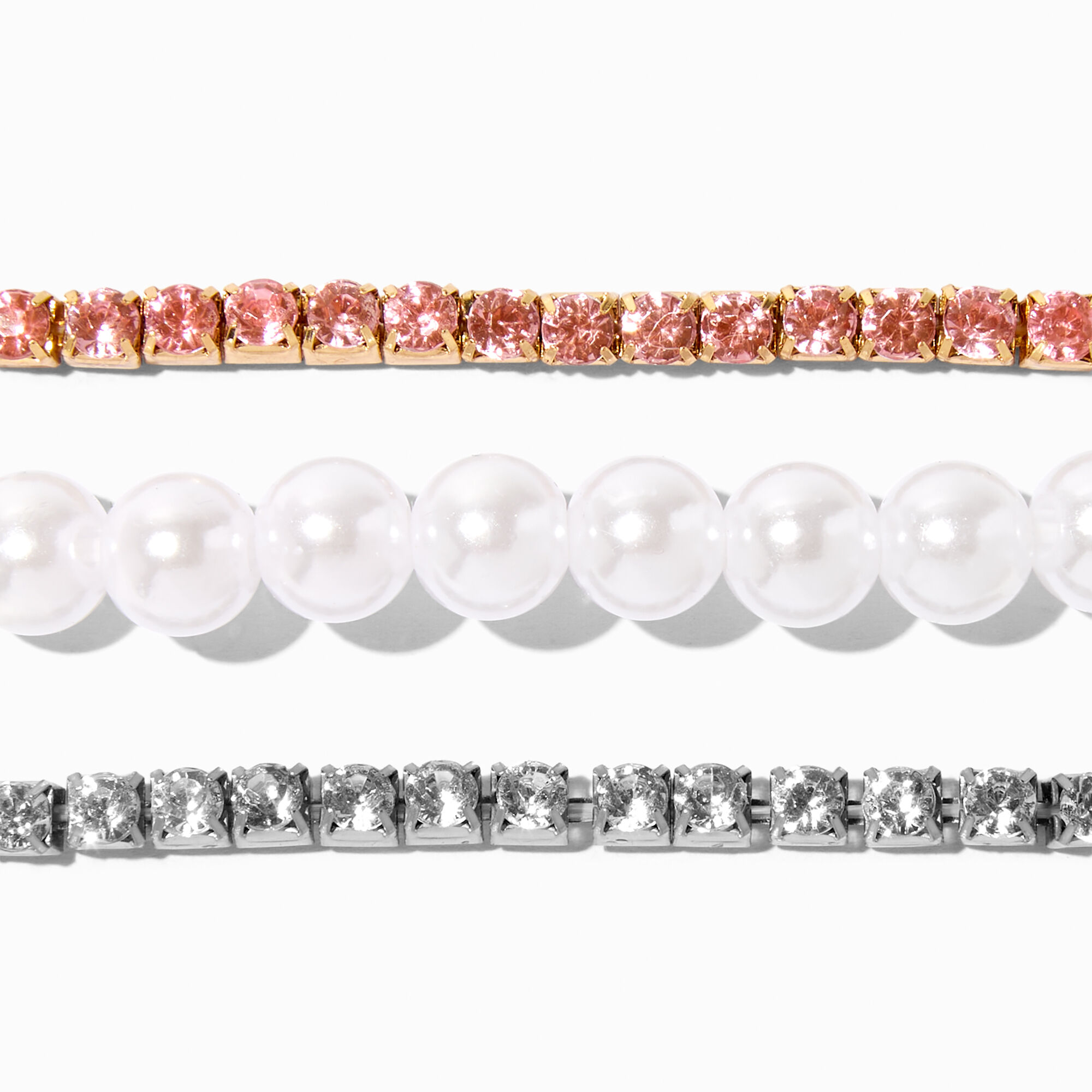 Claire's Club Mixed Metal Pearl Stretch Bracelets - 3 Pack,