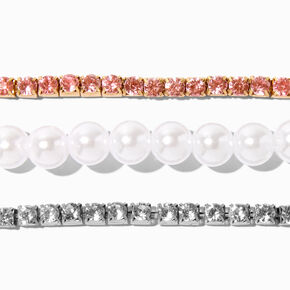 Claire&#39;s Club Mixed Metal Pearl Stretch Bracelets - 3 Pack,