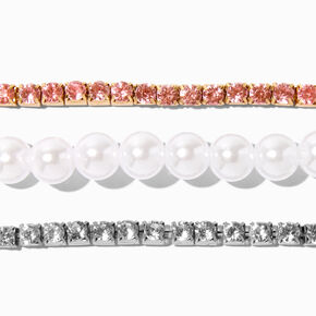 Claire&#39;s Club Mixed Metal Pearl Stretch Bracelets - 3 Pack,