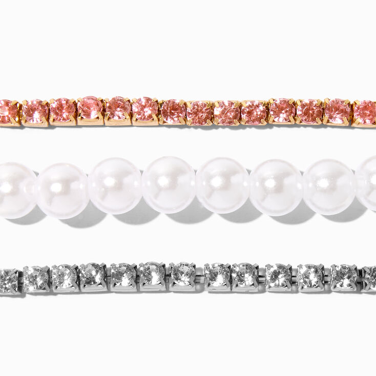 Claire&#39;s Club Mixed Metal Pearl Stretch Bracelets - 3 Pack,