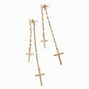 Gold-tone Cross Tinsel Chain Front &amp; Back Drop Earrings,