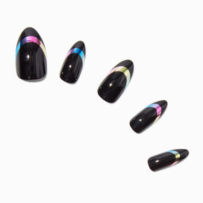 Chrome Tips Black Stiletto Vegan Faux Nail Set - 24 Pack,