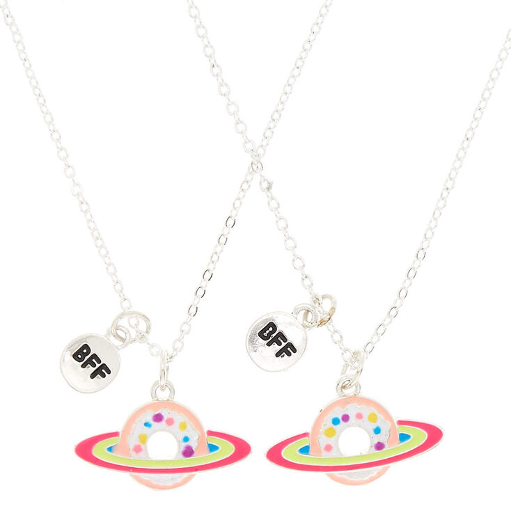 Best Friends Donut Saturn Pendant Necklaces - Pink, 2 Pack,