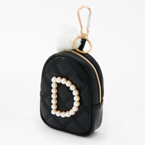 Porte-cl&eacute;s mini sac &agrave; dos perles d&#39;imitation &agrave; initiale - Noir, D,