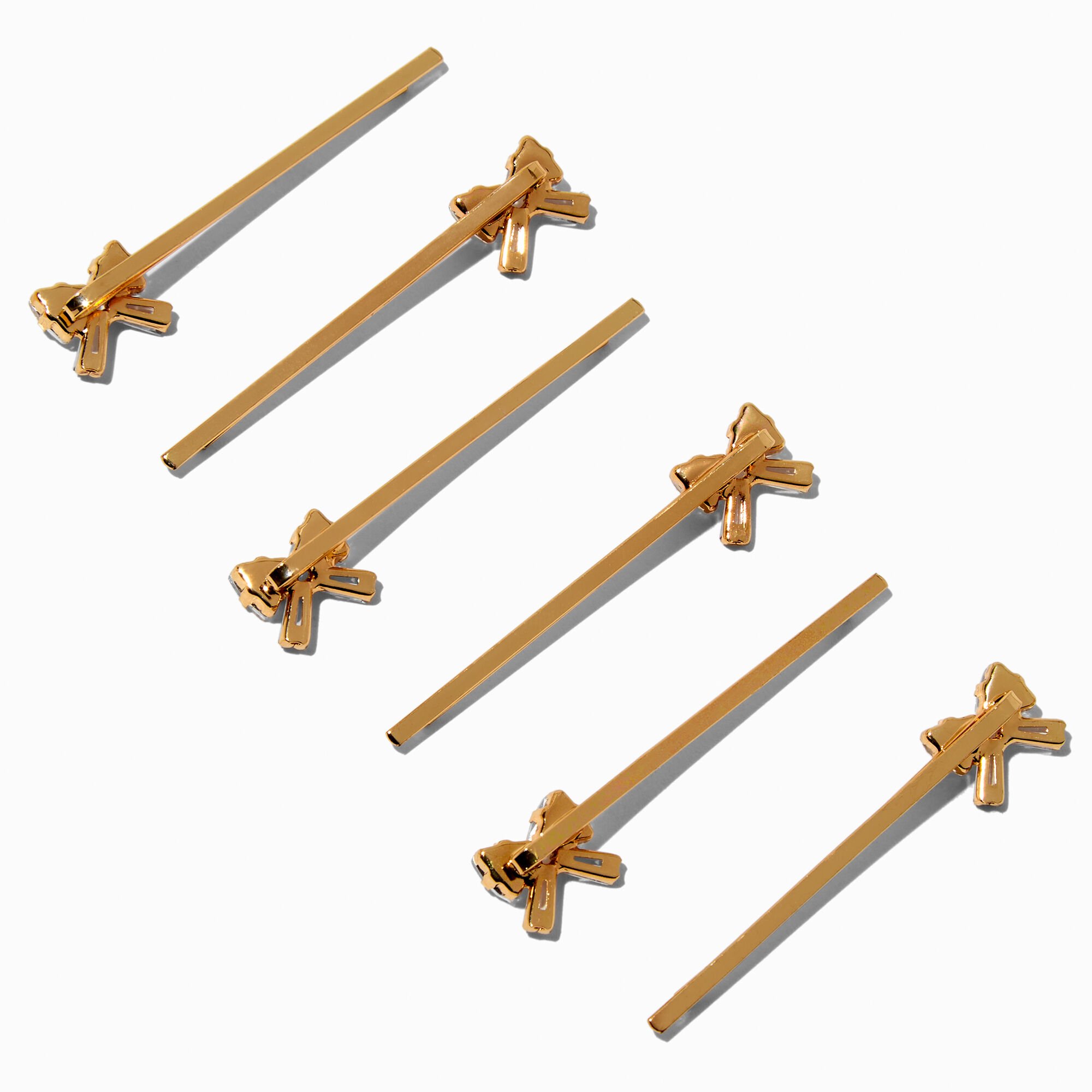Gold Cubic Zirconia Bow Hair Pins - 6 Pack,