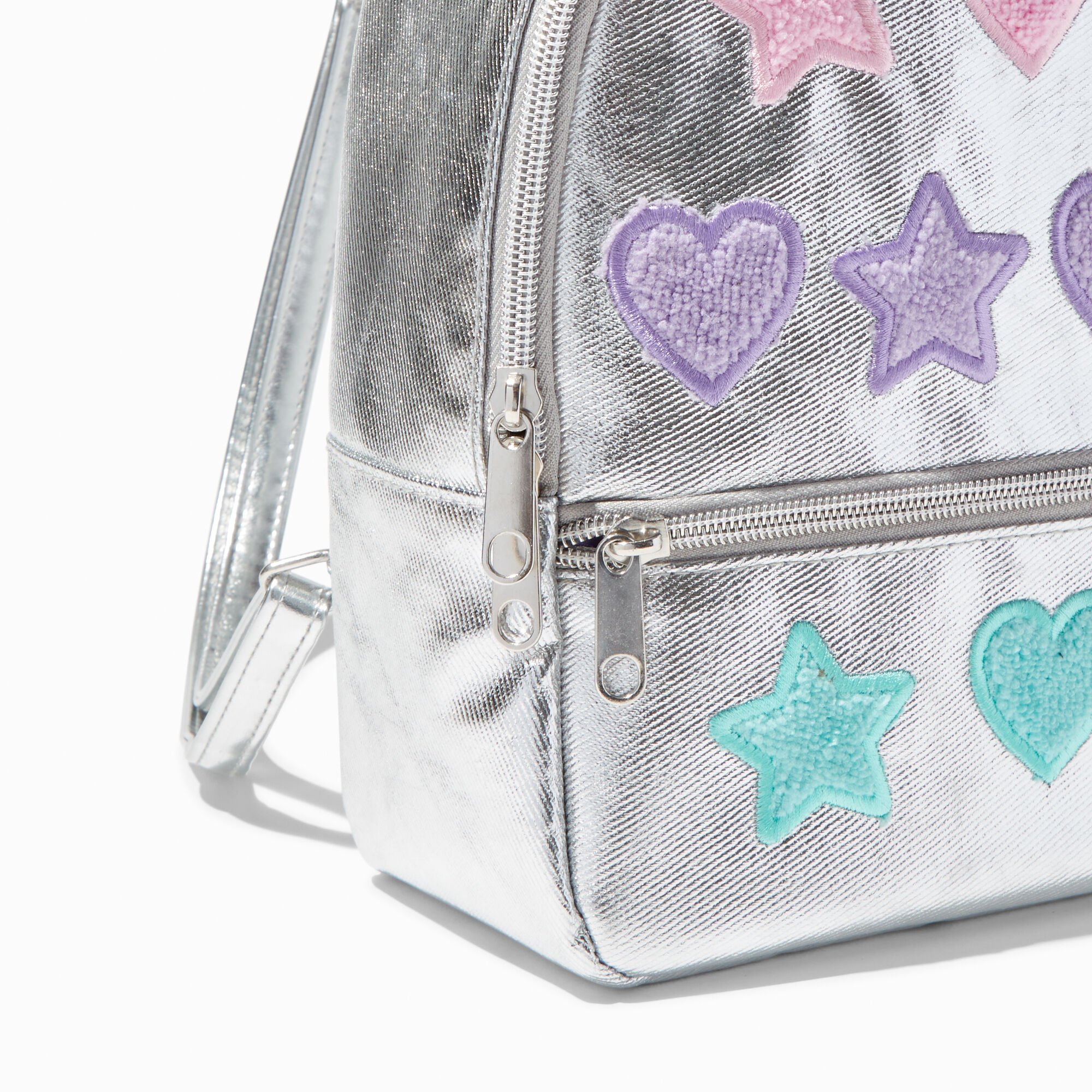Chenille Star Patch Silver Metallic Backpack,