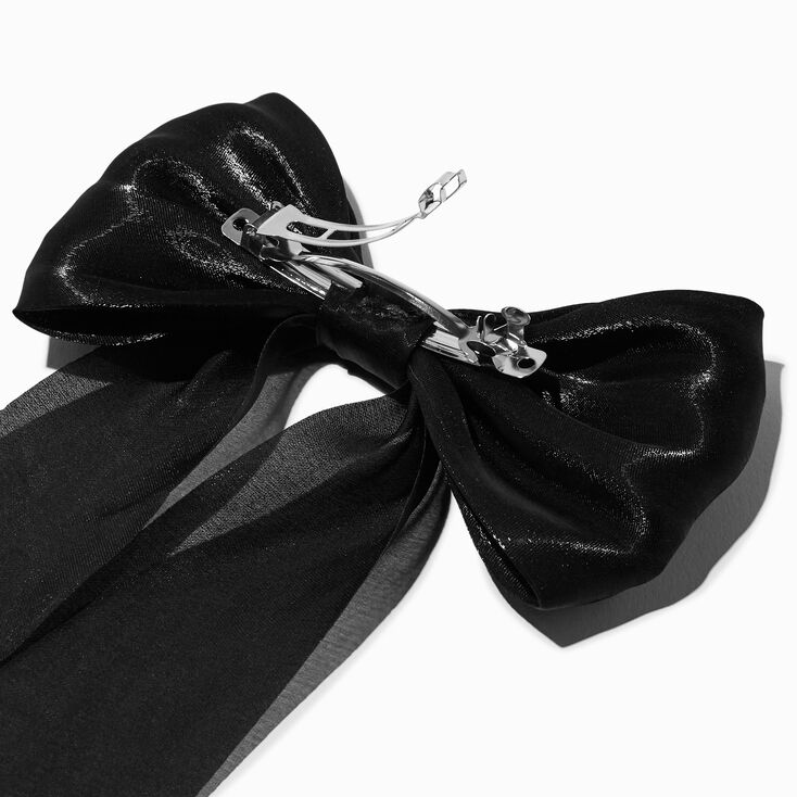 Vintage Chanel Black Satin Hair Bow With Attached Barrette 