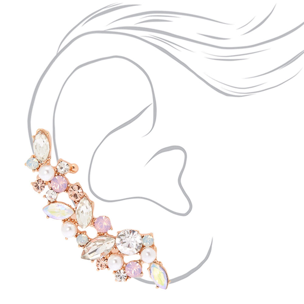 Rose Gold Mismatched Crawler Earring Set,