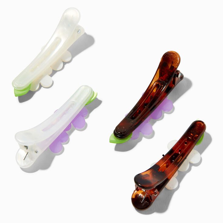 Barrettes &eacute;caille de tortue fleurs 3D - Lot de 4,