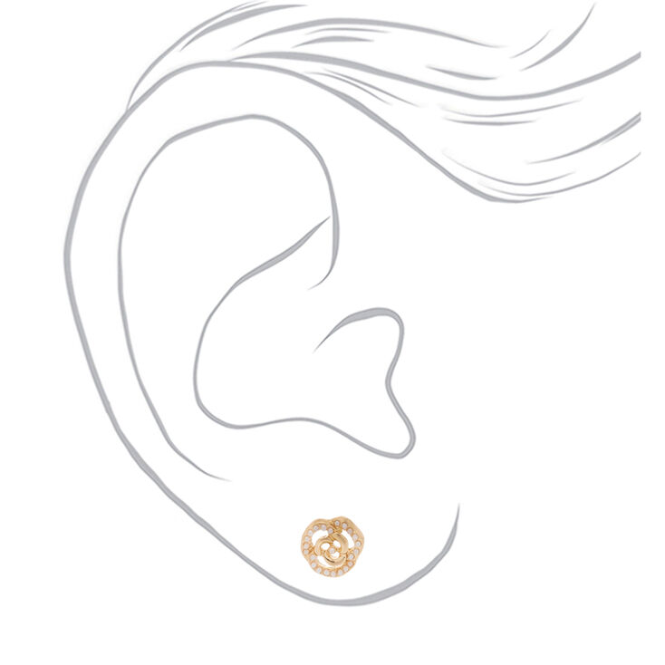 Gold Pearl Flower Stud Earrings,