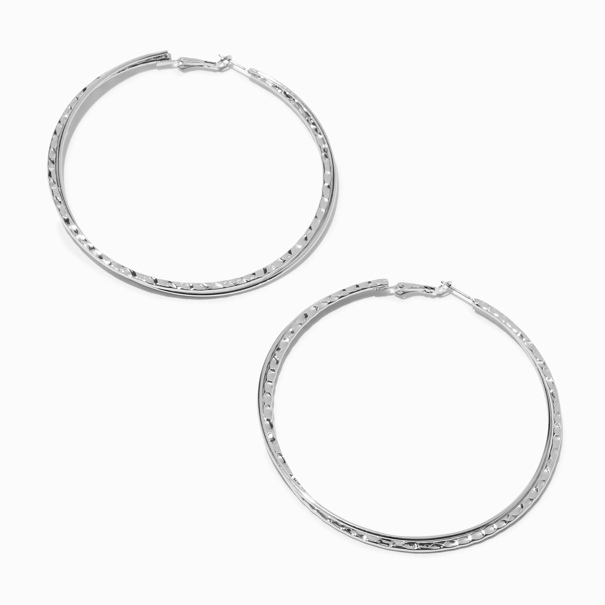 View Claires Tone 80MM Twisty Hoop Earrings Silver information
