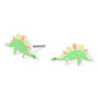 Silver Dinosaur Stud Earrings - Green,