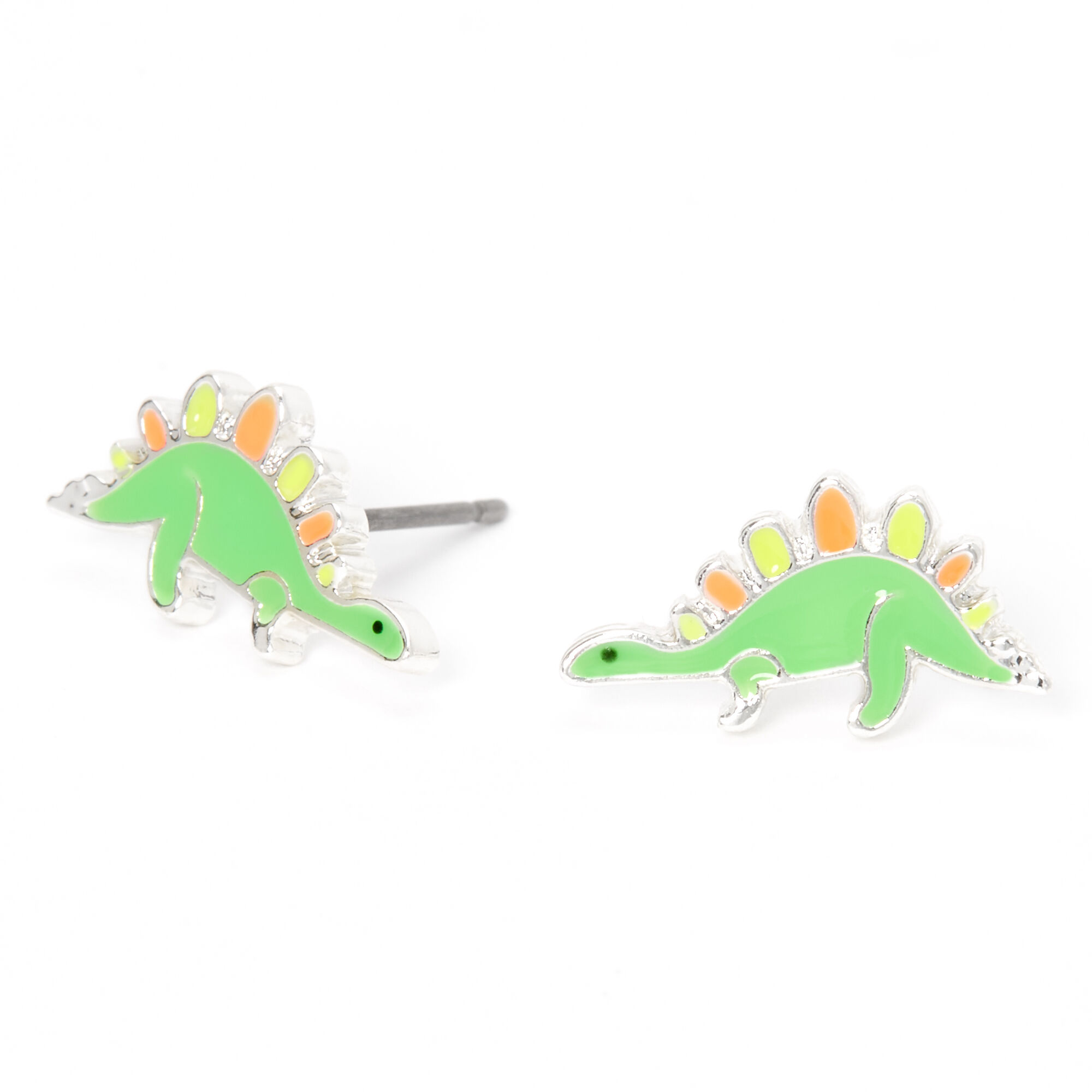View Claires SilverTone Dinosaur Stud Earrings Green information