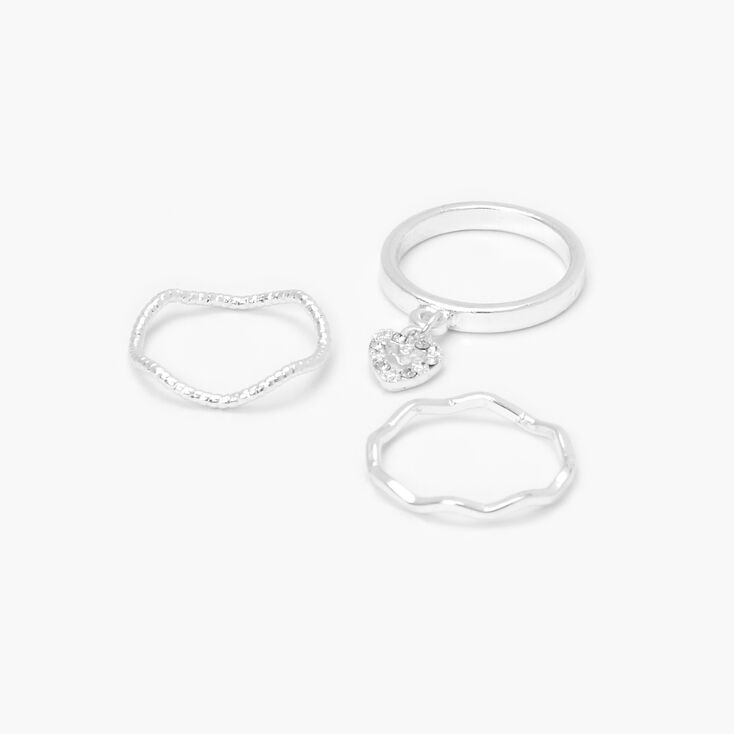 Silver Dangly Heart Textured Midi Rings - 3 Pack | Claire's US