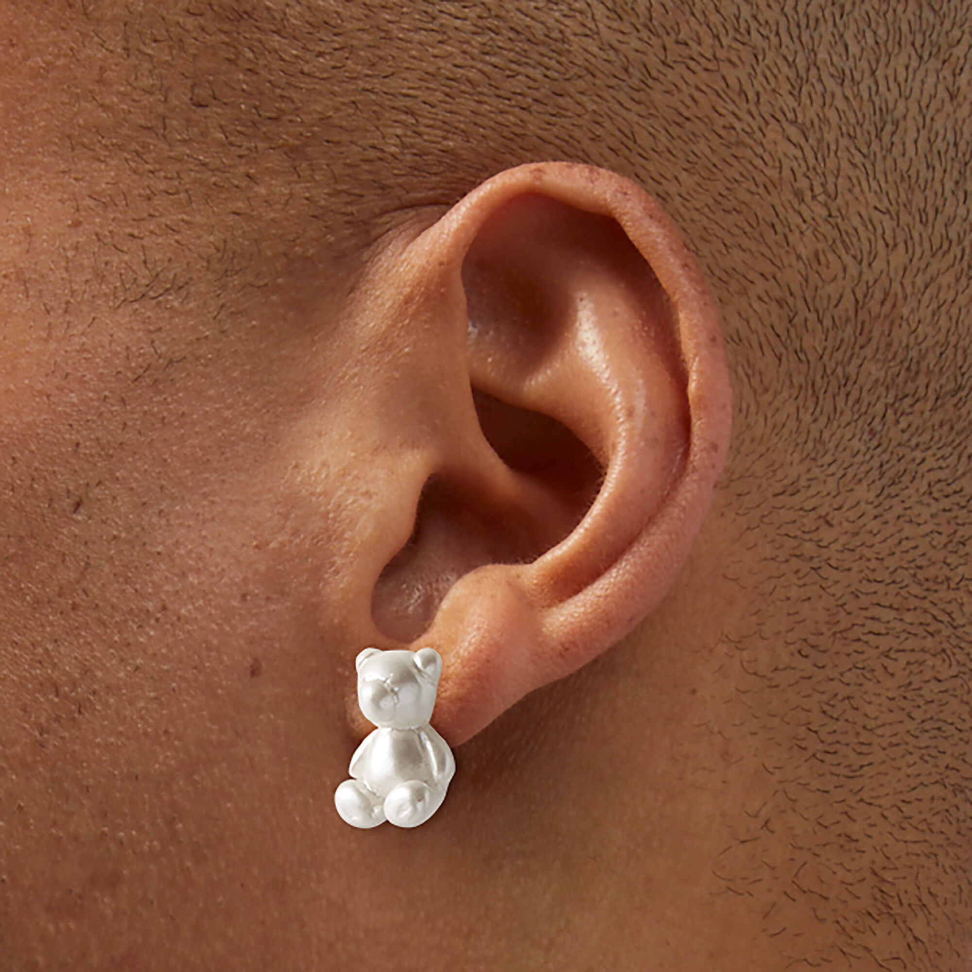 Pearlized Bear Stud Earrings,