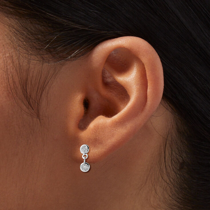 C LUXE by Claire&#39;s Sterling Silver Double Bezel-Set Cubic Zirconia  Drop Earrings,
