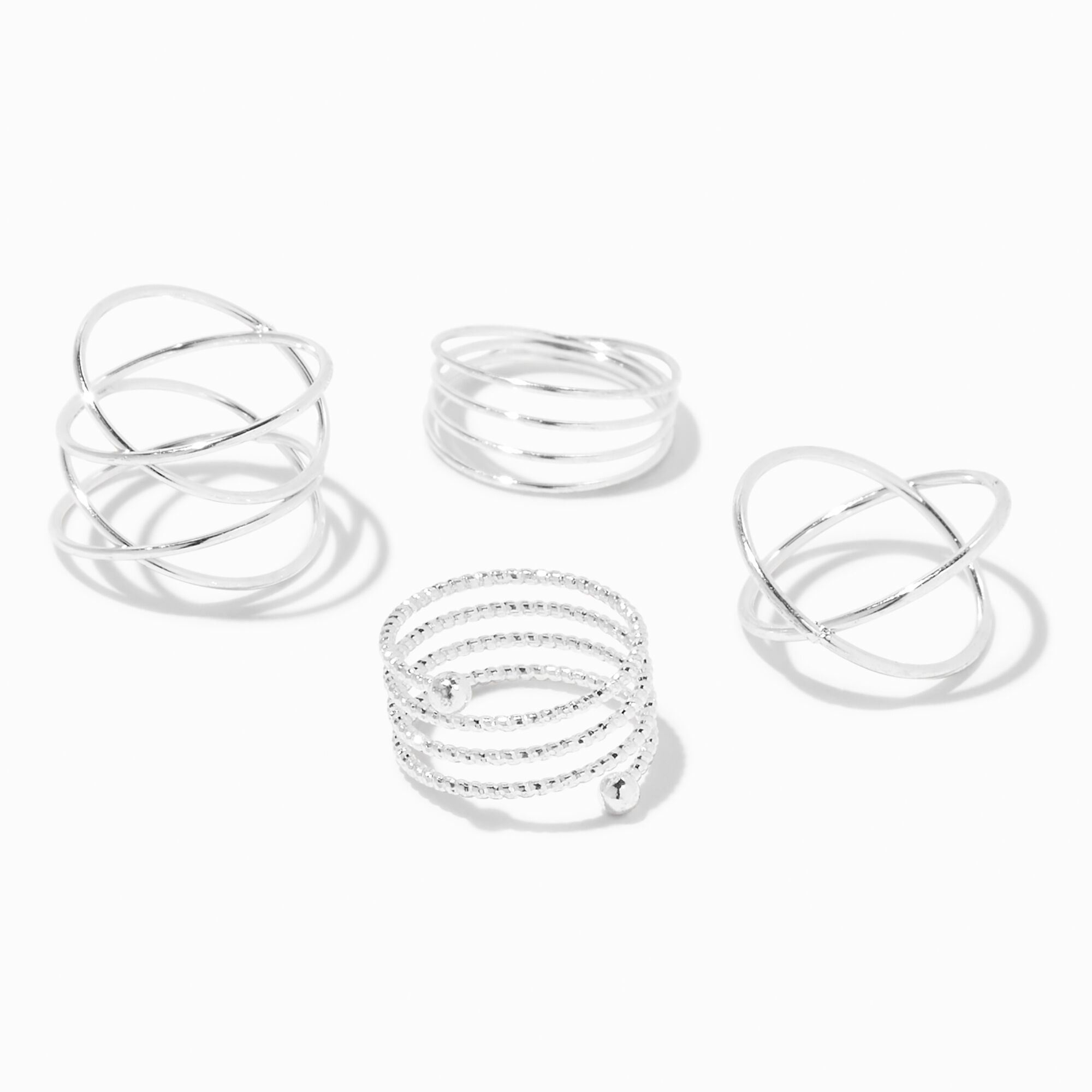 View Claires Spiral Rings 4 Pack Silver information