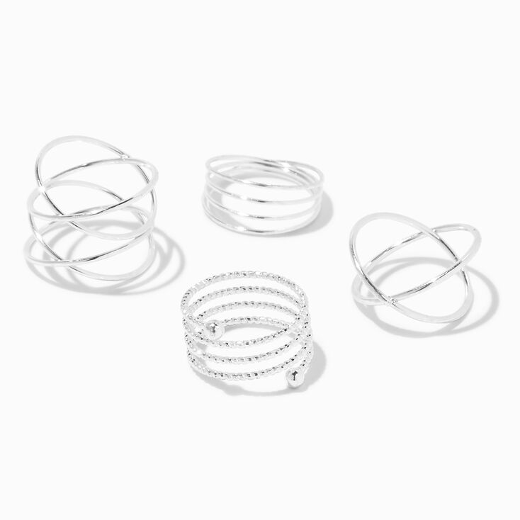 Silver-tone Spiral Rings - 4 Pack,