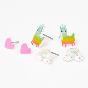 Rainbow Llamacorn Stud Earrings - 3 Pack,
