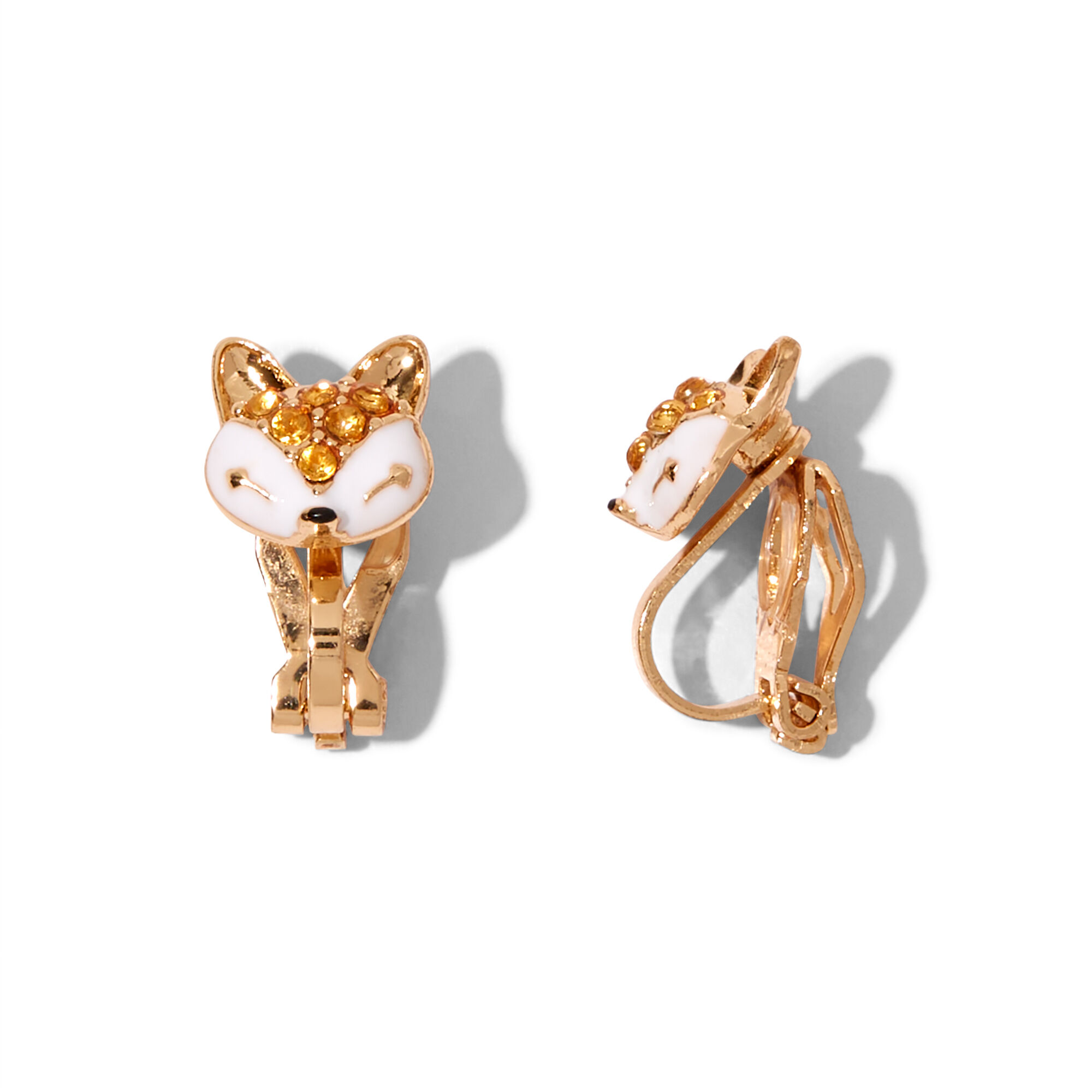 View Claires GoldTone Fox ClipOn Earrings Orange information