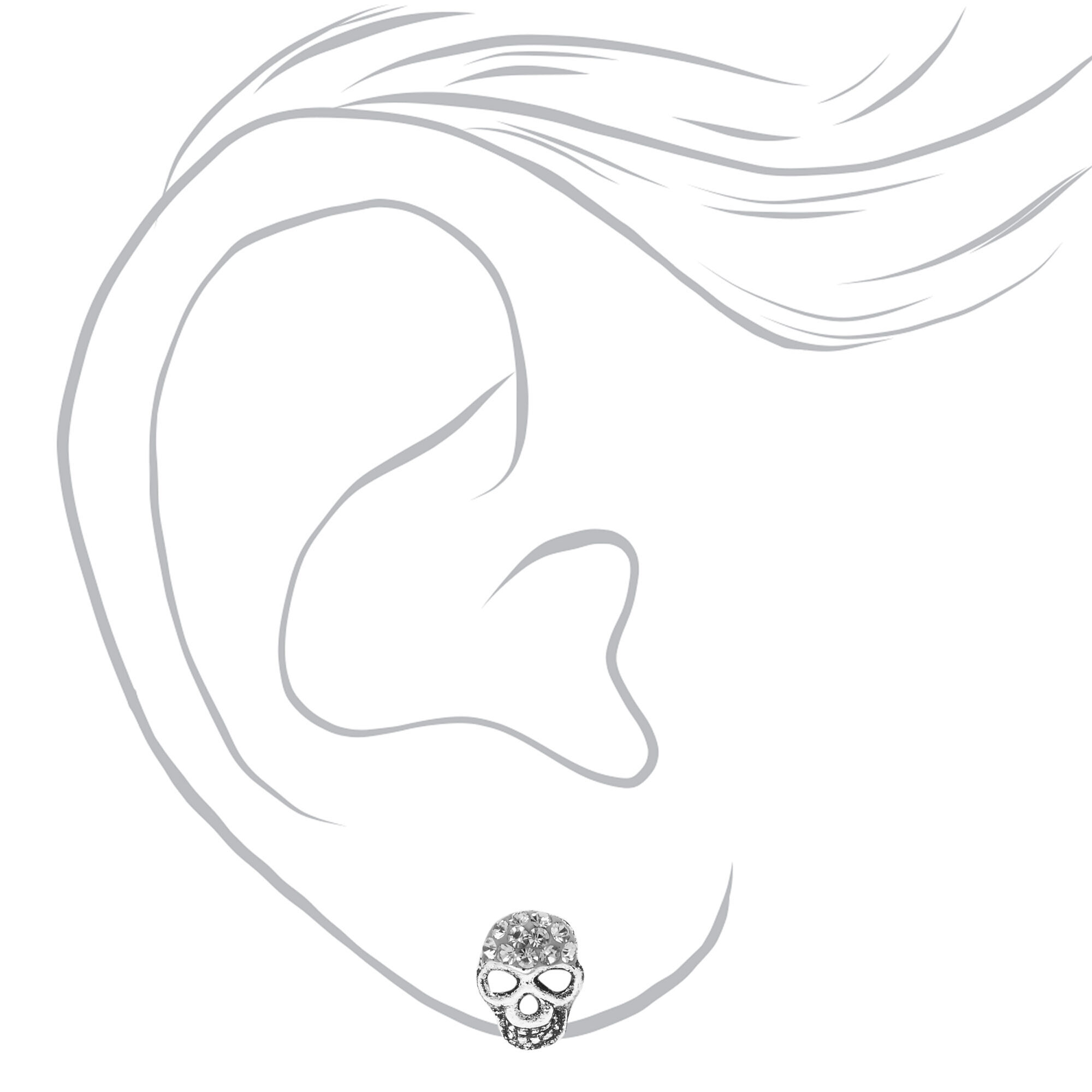 Sterling Silver Crystal Skull Stud Earrings,