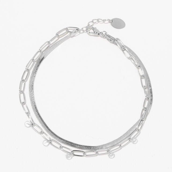 Silver Confetti Paperclip Snake Multi-Strand Chain Anklet,