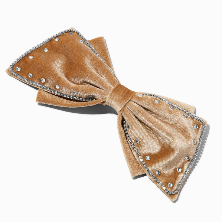 Nude Velvet Rhinestone Large Hair Bow Clip,