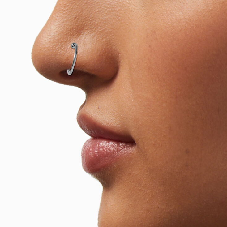 20G Silver-tone Stainless Steel Cubic Zirconia Nose Stud &amp; Hoops - 3 Pack,