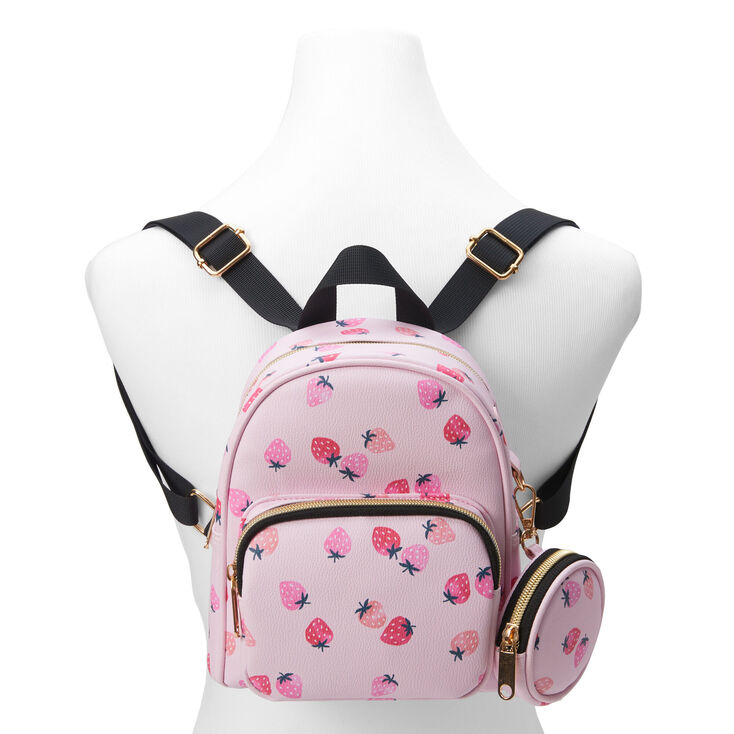 Pink Strawberry Mini Backpack Crossbody Bag