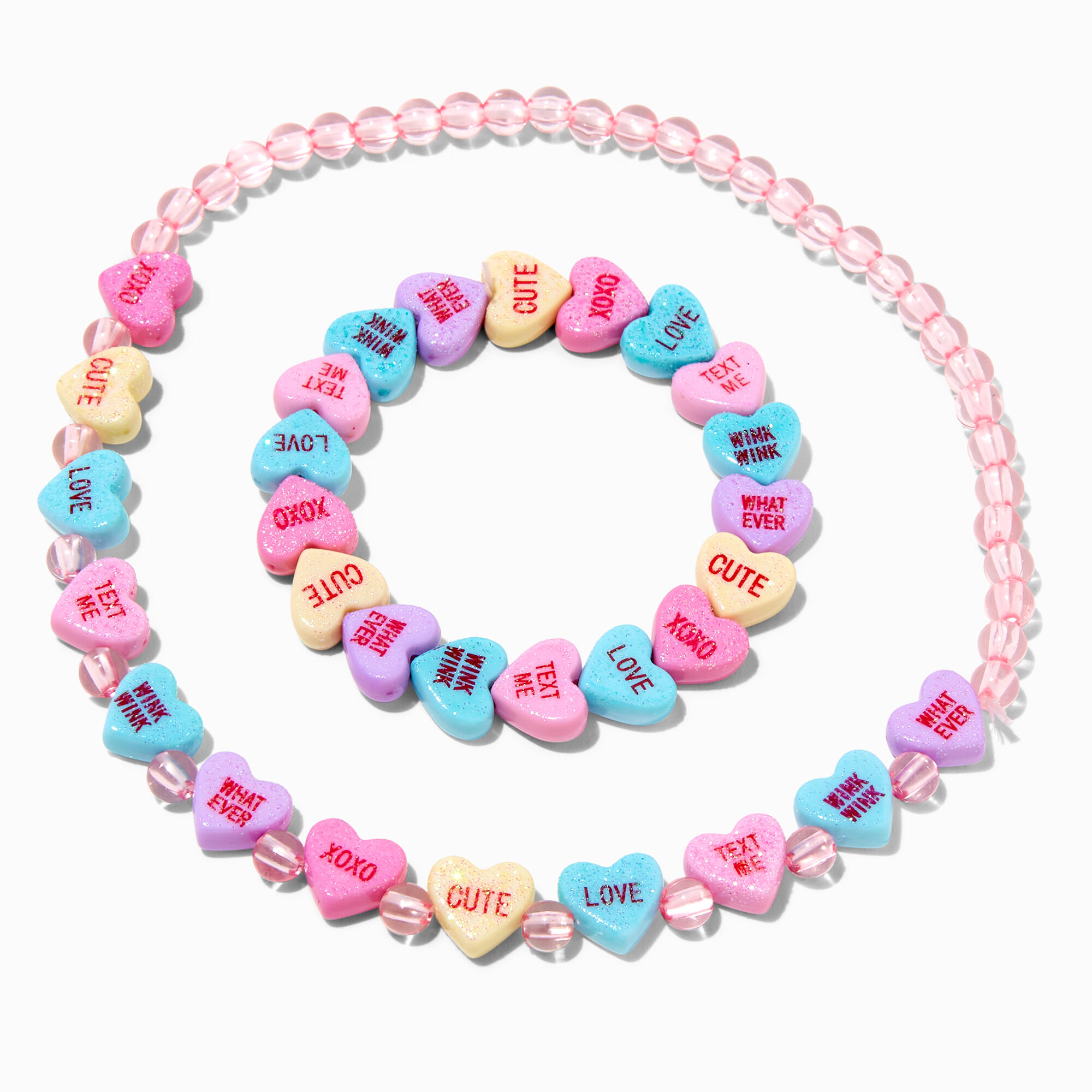 Valentine s Day Conversation Hearts Necklace Bracelet Set 2 Pack
