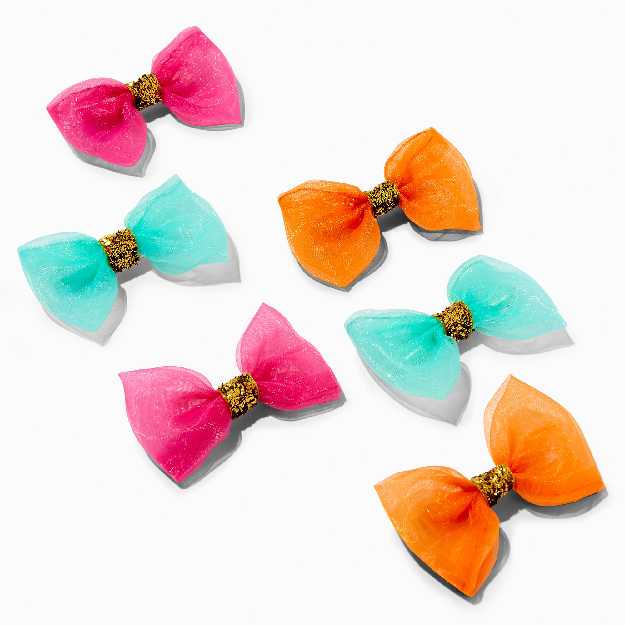 View Claires Club Neon Chiffon Hair Bow Clips 6 Pack information