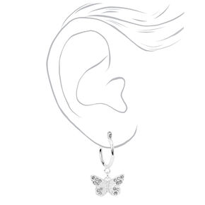 Silver-tone Filigree Butterfly 10mm Hoop Earrings,