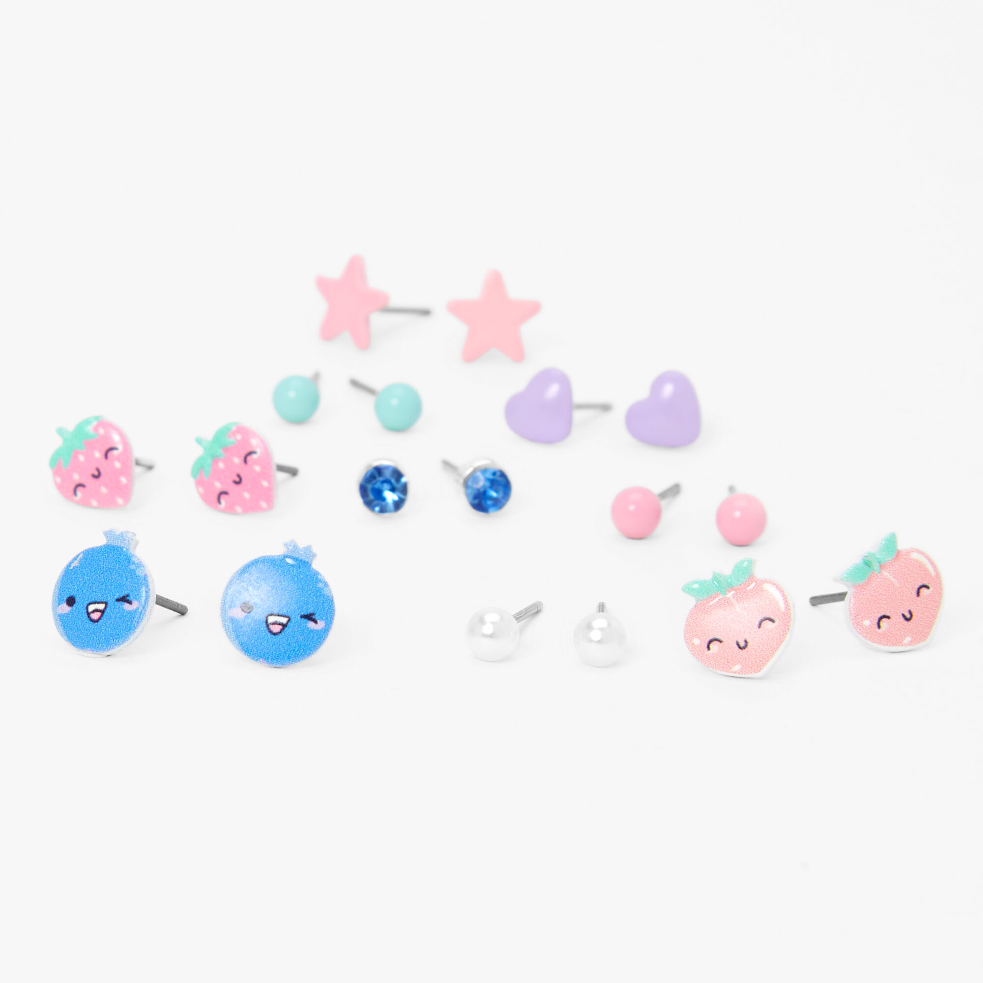 View Claires Chibi Fruit Kawaii Stud Earrings 9 Pack Silver information