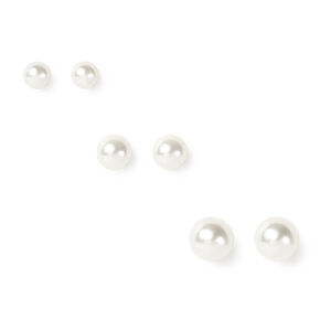 Small White Pearl Stud Earrings - 3 Pack,