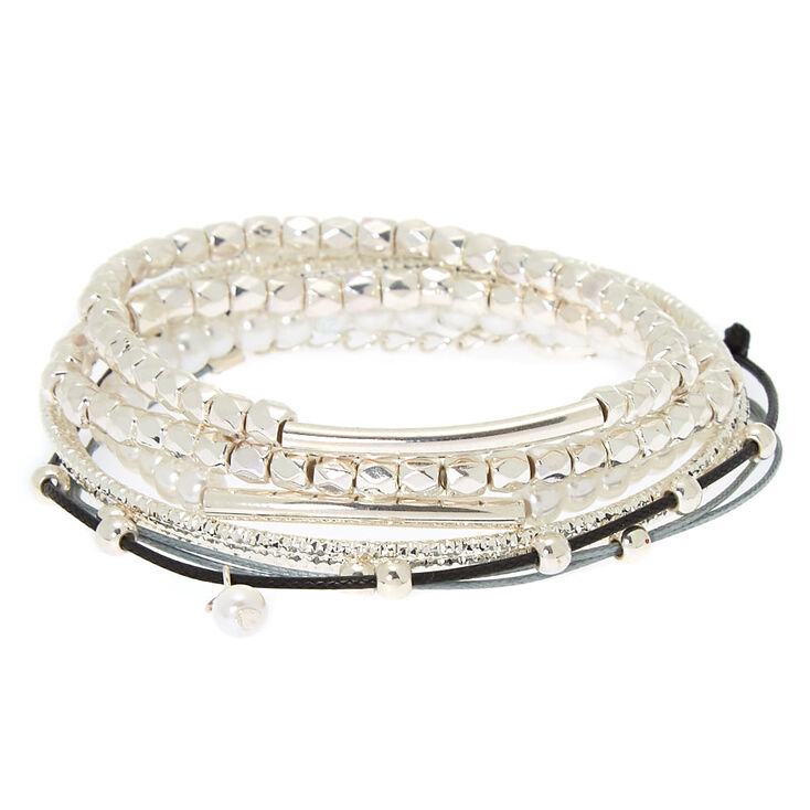 Silver Assorted Texture Bracelets - 8 Pack,