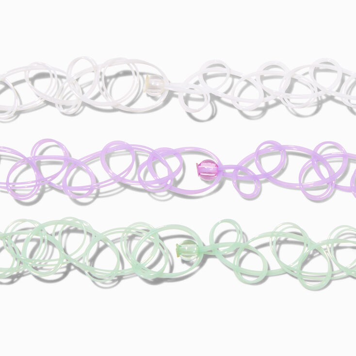Best Friends Glow in the Dark Alien Tattoo Choker Necklaces - 3 Pack,
