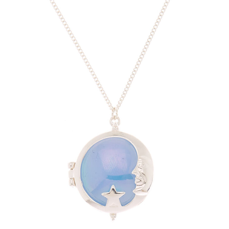 Silver Moon Locket Long Pendant Necklace Claire S
