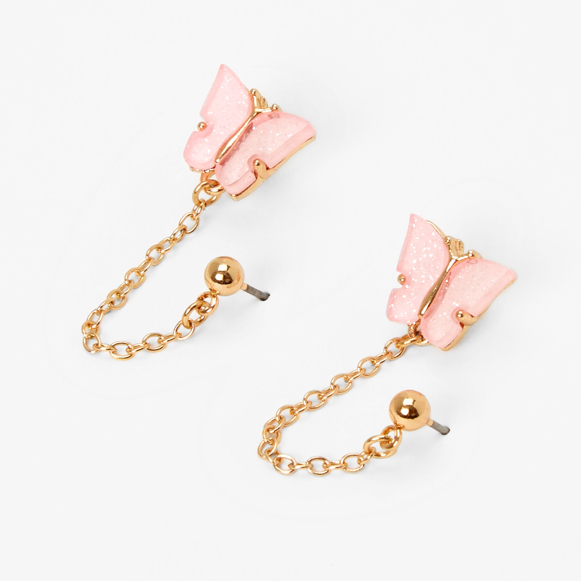 View Claires Butterfly GoldTone Connector Chain Stud Earrings Pink information