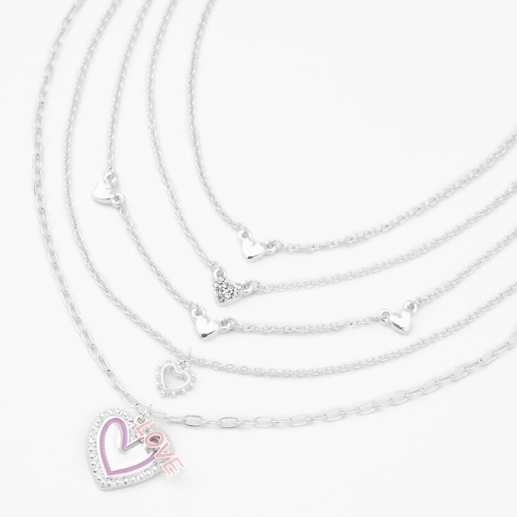 Silver Heart Love Choker Chain Multi Strand Necklace,