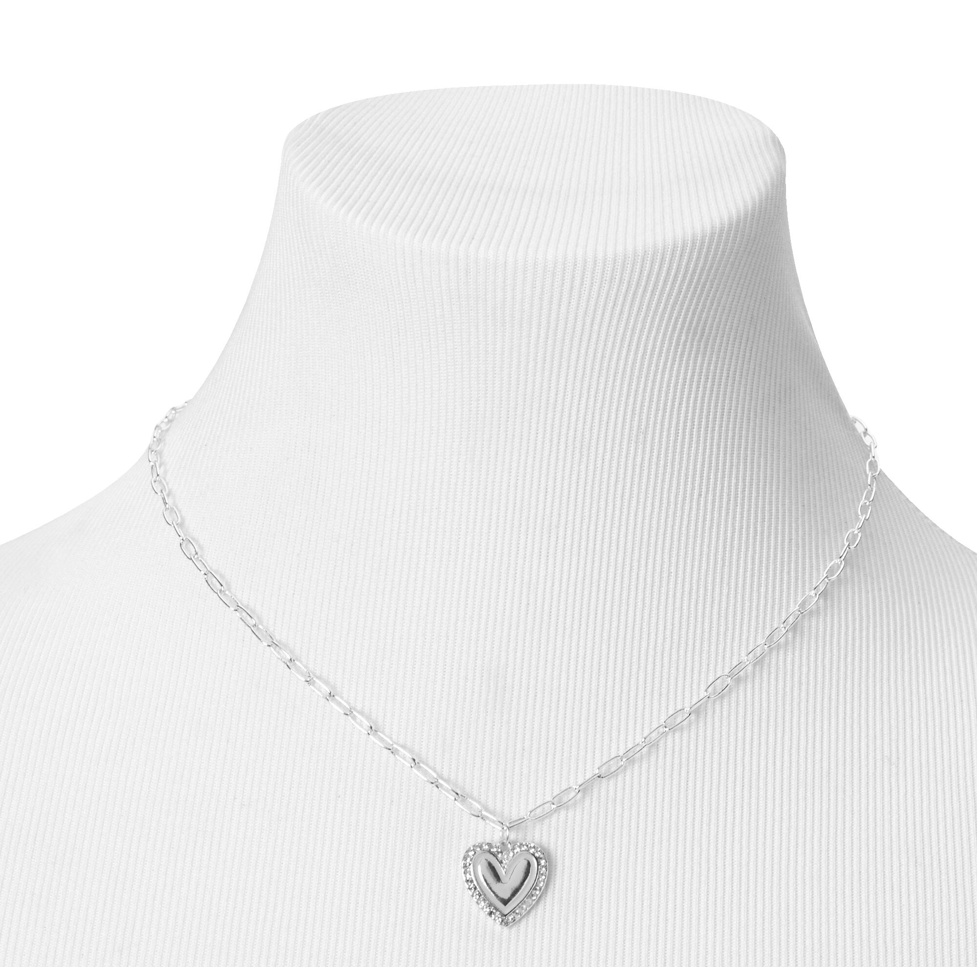 Purple & Silver Rhinestone Heart 16" Pendant Necklace,
